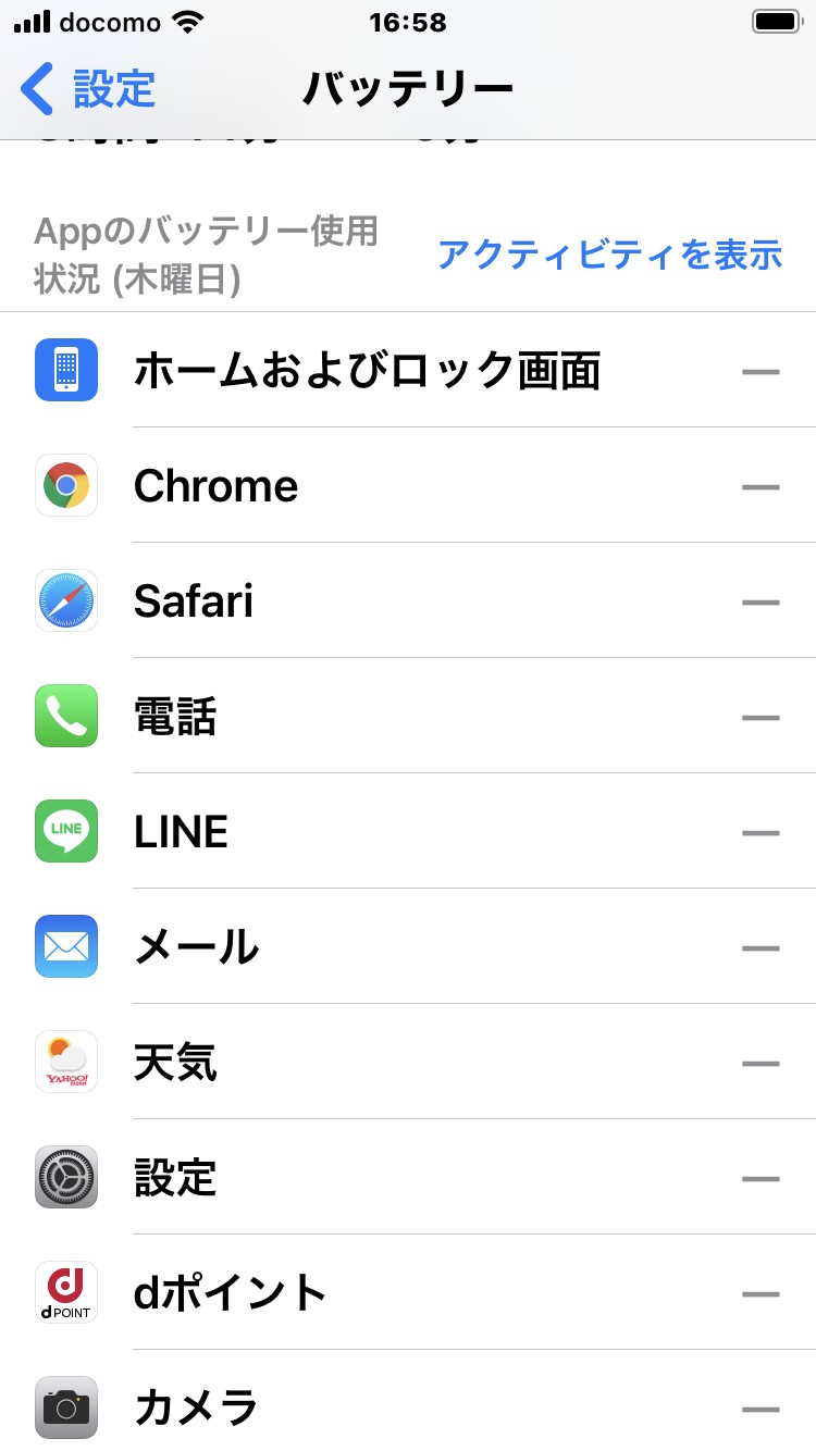 App毎のバッテリー使用状況の が表示されない Okwave